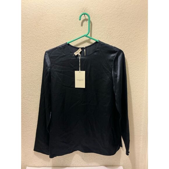 Lafayette 148 New York Tops - NWT Lafayette 148 New York Navy Long-Sleeve Satin Top $498